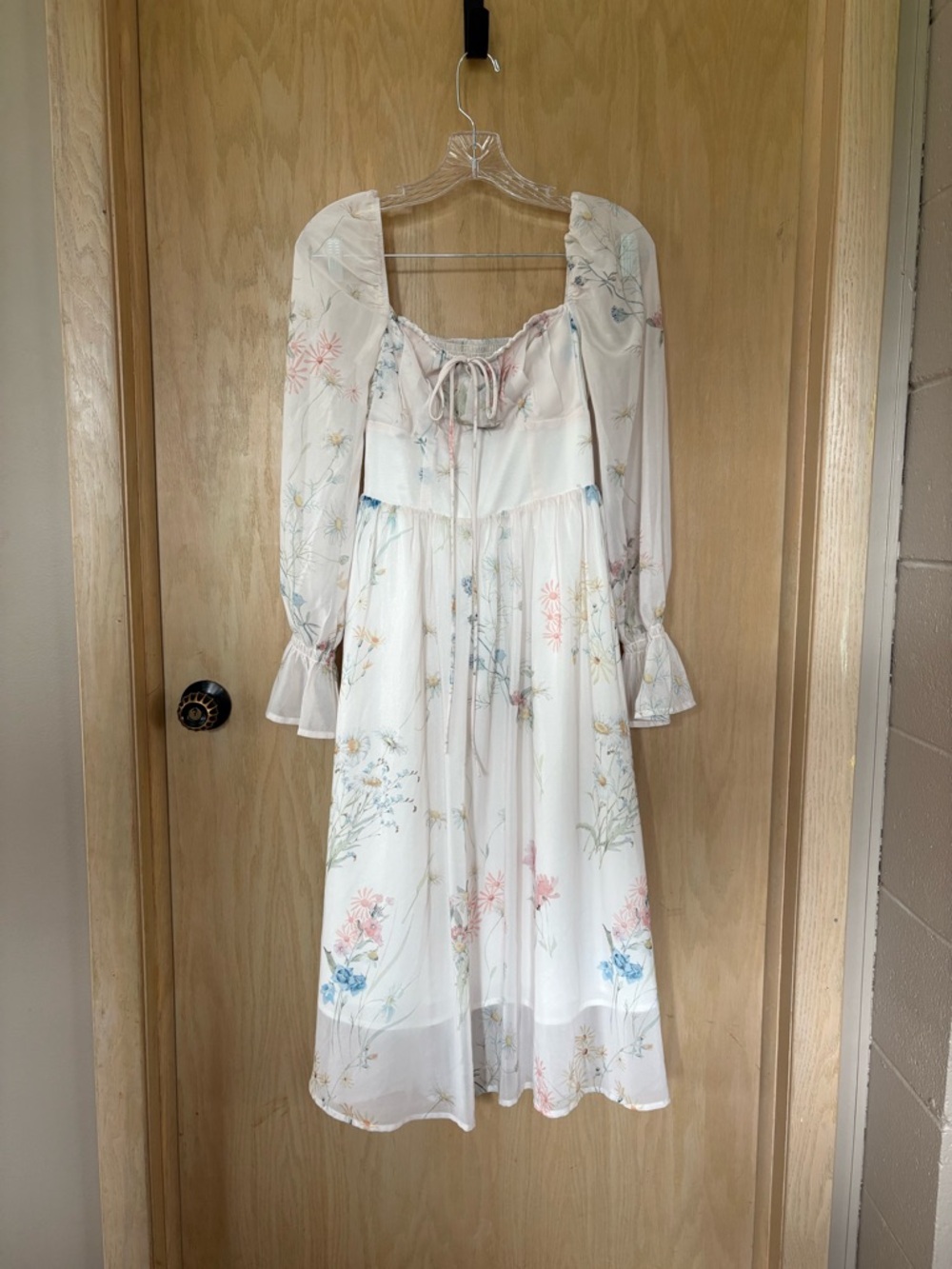 Floral Ivory Peasant Midi Dress - Brand Unknown